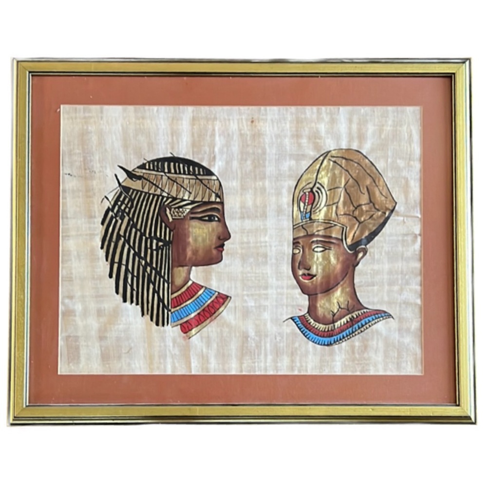 Framed Egyptian Papyrus Art Illustration‎ with Gold and Brown Accents